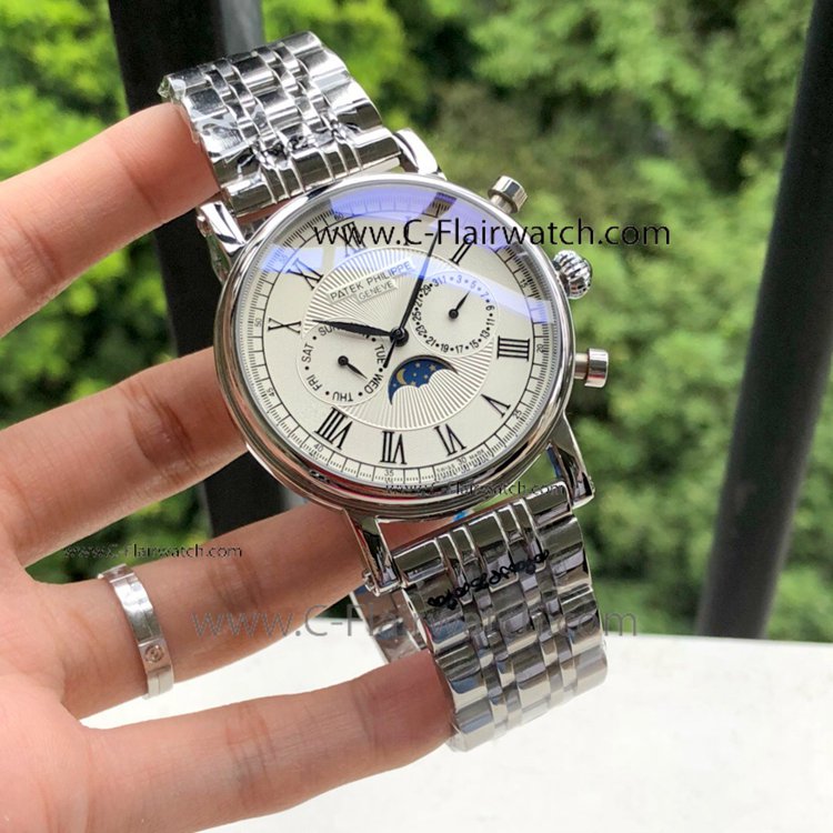Copy Patek Philippe Annual Calendar Watch Silver Steel